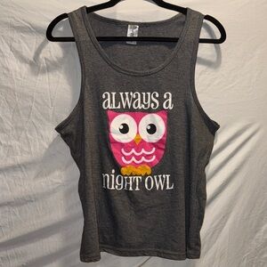 Gray Owl Print Women's Pajama Tank Top
